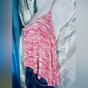 Hollister Knit Racerback Tank Pink / Red Flowy Crop Top Camisole Shirt ~ Medium